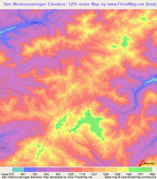 Ban Meohounamngao,Laos Elevation Map