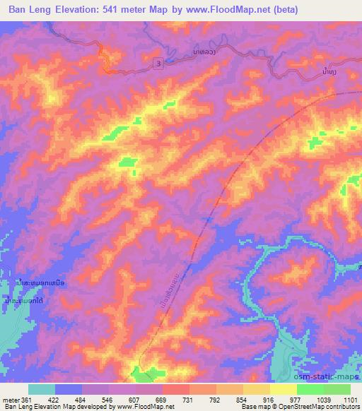 Ban Leng,Laos Elevation Map