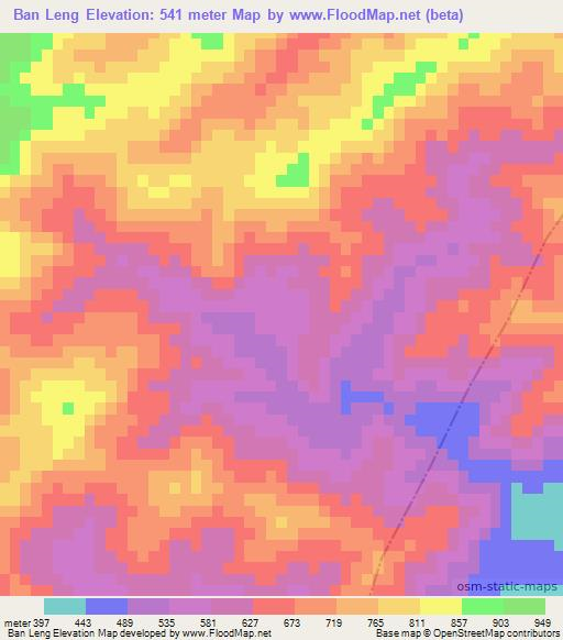 Ban Leng,Laos Elevation Map