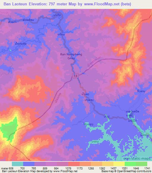 Ban Laoteun,Laos Elevation Map