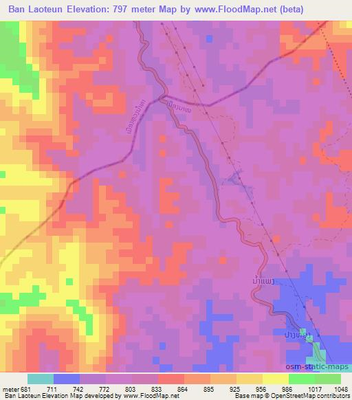 Ban Laoteun,Laos Elevation Map