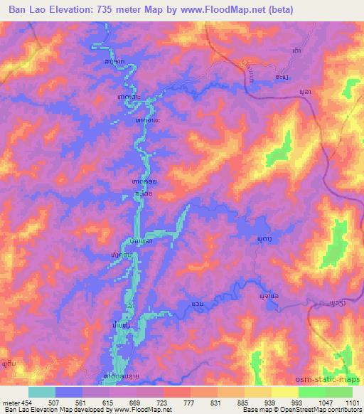 Ban Lao,Laos Elevation Map