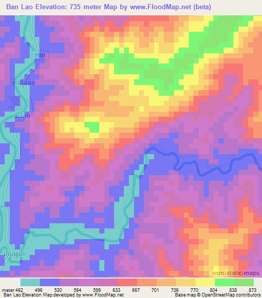 Ban Lao,Laos Elevation Map