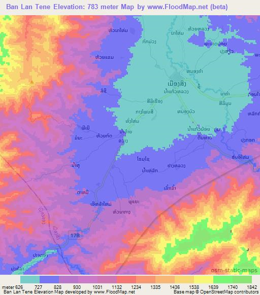 Ban Lan Tene,Laos Elevation Map