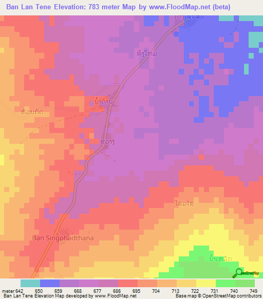 Ban Lan Tene,Laos Elevation Map