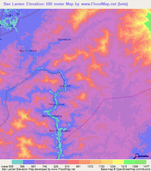 Ban Lanten,Laos Elevation Map