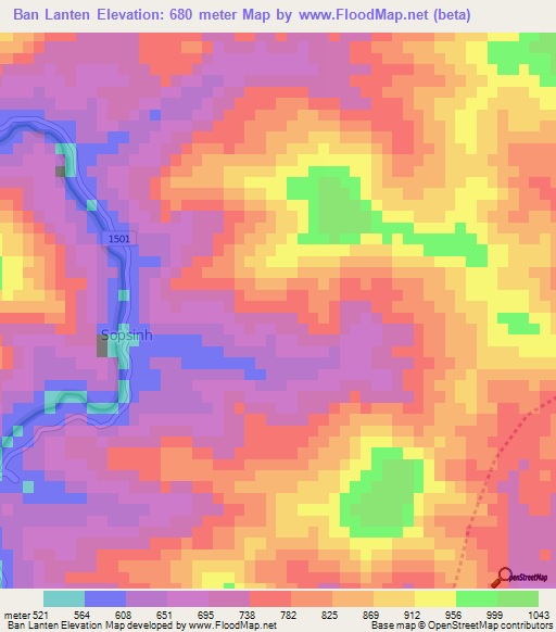 Ban Lanten,Laos Elevation Map