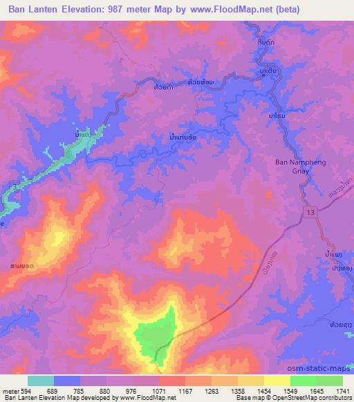 Ban Lanten,Laos Elevation Map