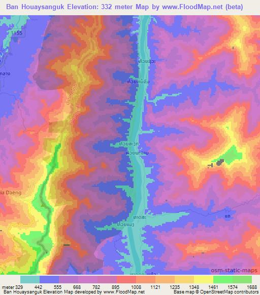 Ban Houaysanguk,Laos Elevation Map