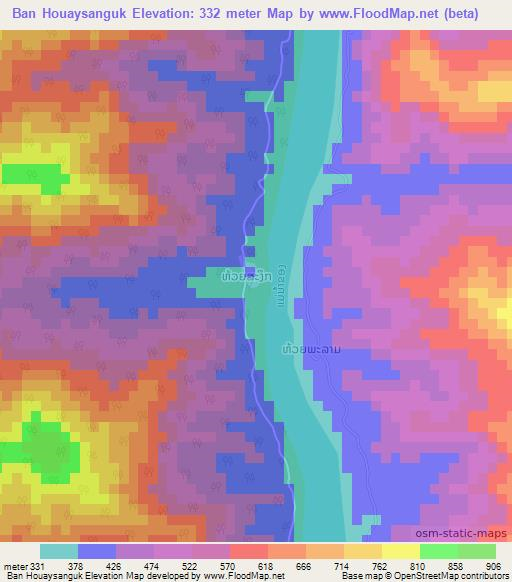 Ban Houaysanguk,Laos Elevation Map