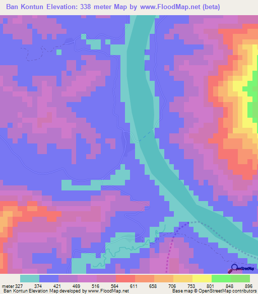 Ban Kontun,Laos Elevation Map