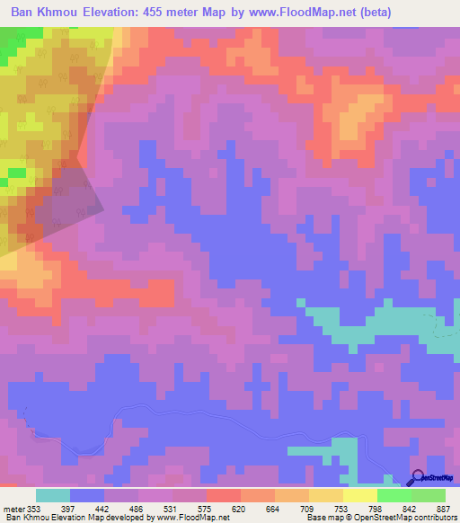 Ban Khmou,Laos Elevation Map