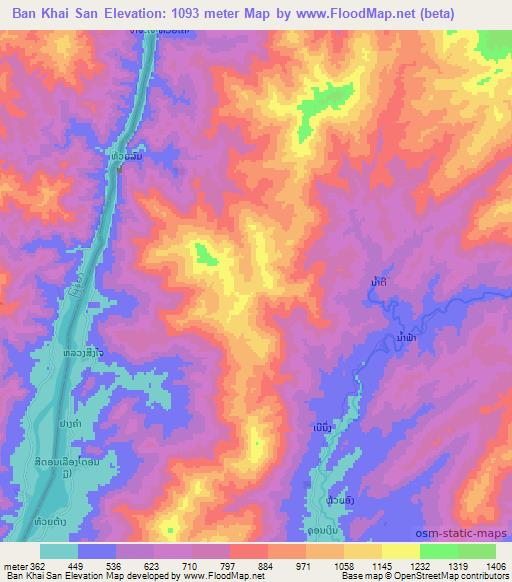 Ban Khai San,Laos Elevation Map