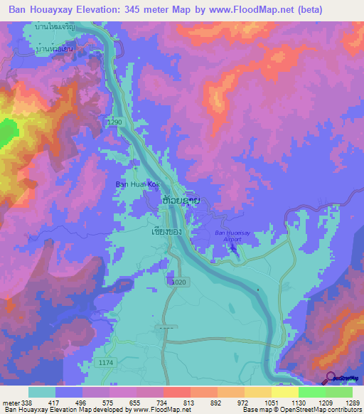 Ban Houayxay,Laos Elevation Map