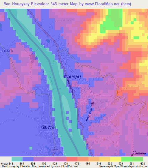 Ban Houayxay,Laos Elevation Map