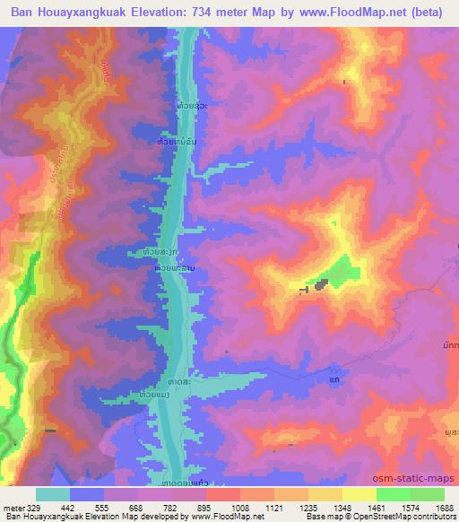 Ban Houayxangkuak,Laos Elevation Map