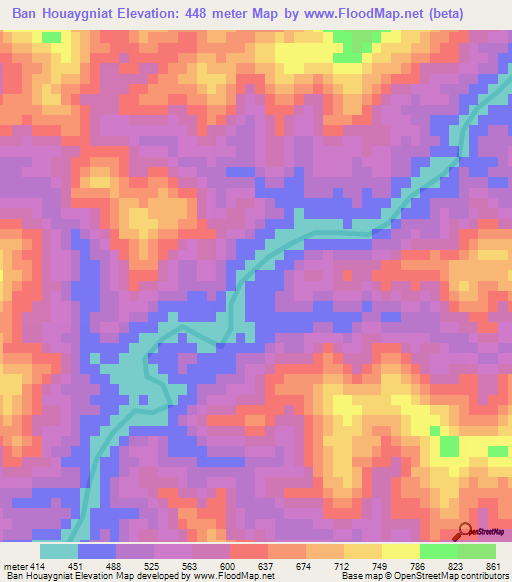 Ban Houaygniat,Laos Elevation Map