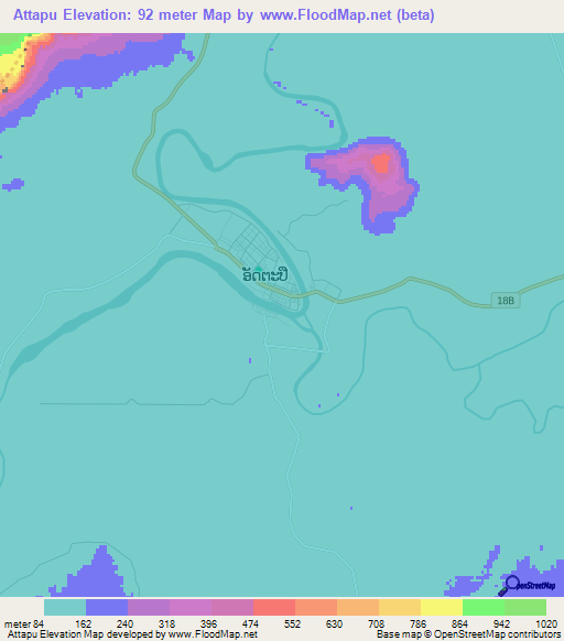 Attapu,Laos Elevation Map