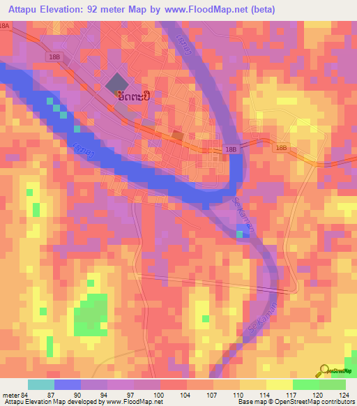 Attapu,Laos Elevation Map