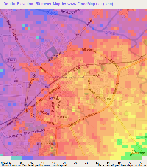Douliu,Taiwan Elevation Map