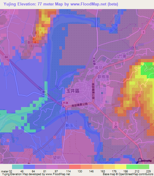 Yujing,Taiwan Elevation Map