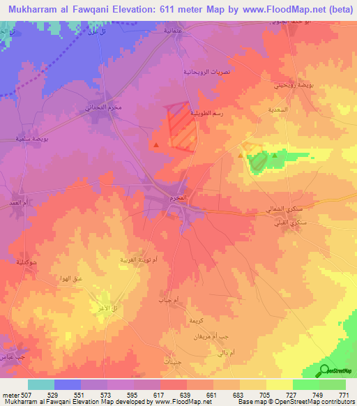 Mukharram al Fawqani,Syria Elevation Map