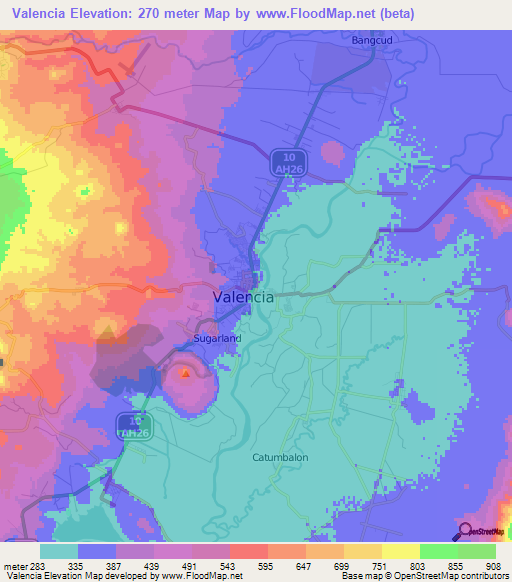 Valencia,Philippines Elevation Map