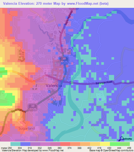 Valencia,Philippines Elevation Map