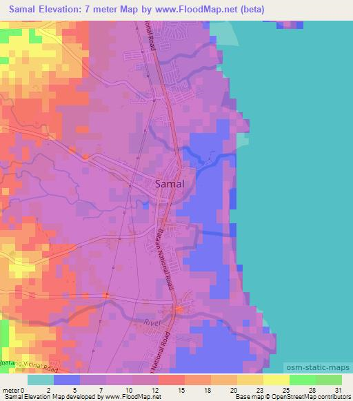 Samal,Philippines Elevation Map