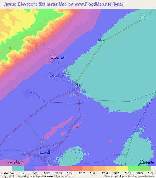 Jayrud,Syria Elevation Map