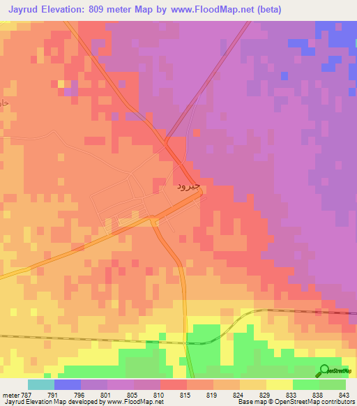 Jayrud,Syria Elevation Map