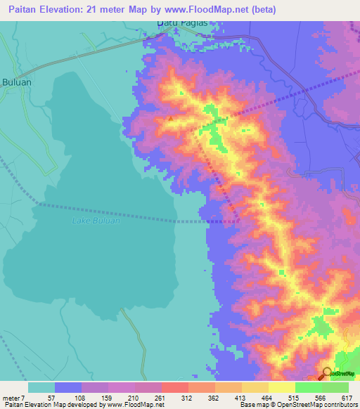 Paitan,Philippines Elevation Map