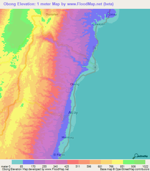 Obong,Philippines Elevation Map