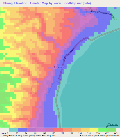 Obong,Philippines Elevation Map