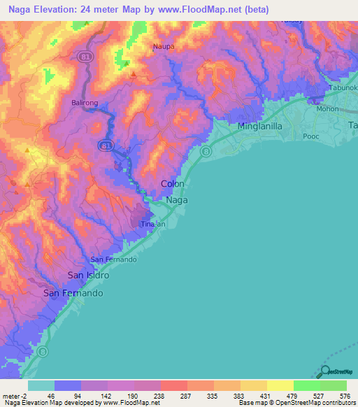 Naga,Philippines Elevation Map