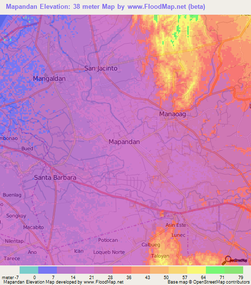 Mapandan,Philippines Elevation Map