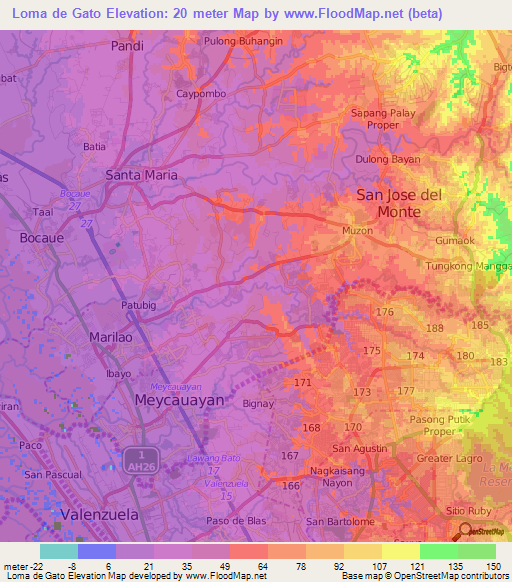 Loma de Gato,Philippines Elevation Map