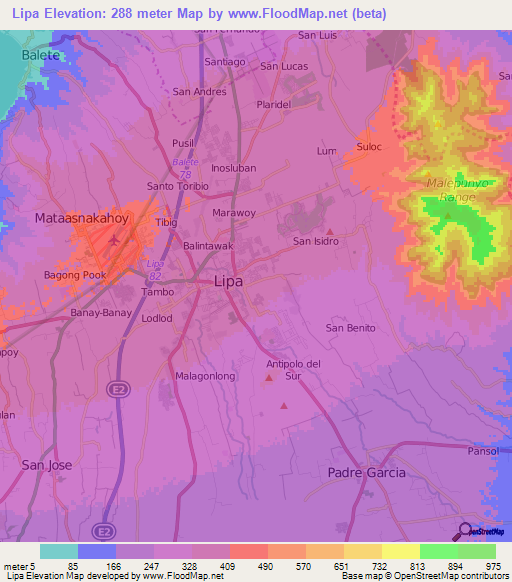 Lipa,Philippines Elevation Map