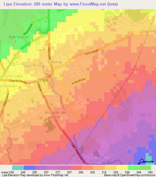 Lipa,Philippines Elevation Map