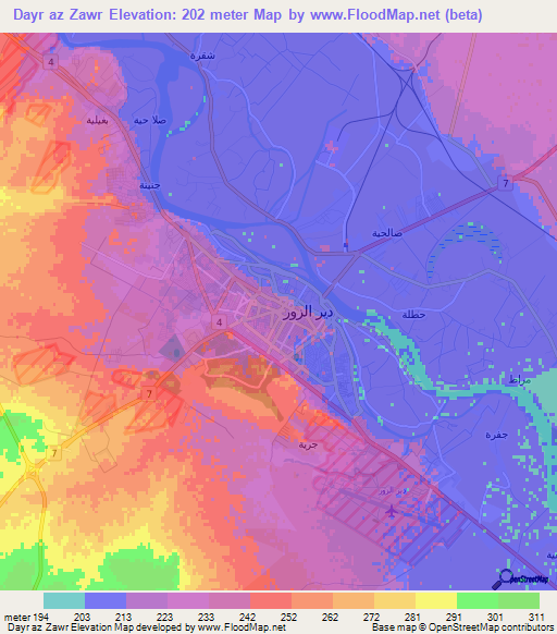 Dayr az Zawr,Syria Elevation Map