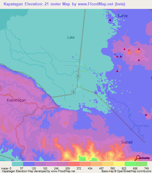 Kapatagan,Philippines Elevation Map