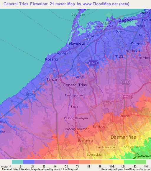 General Trias,Philippines Elevation Map