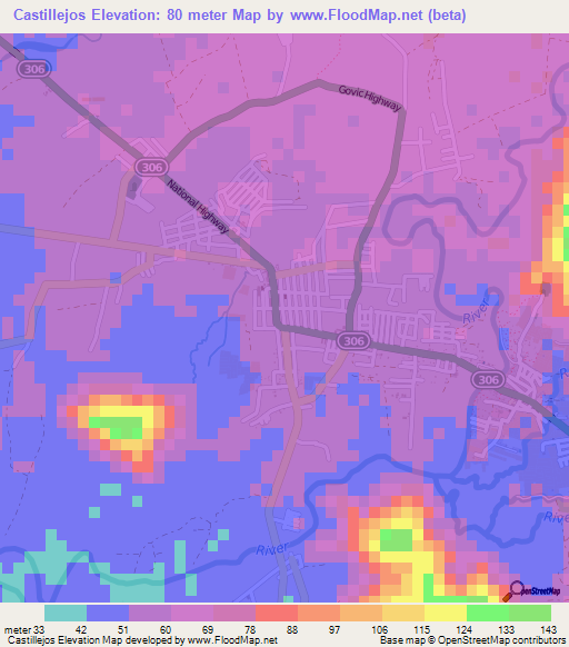 Castillejos,Philippines Elevation Map