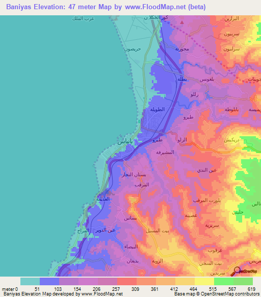 Baniyas,Syria Elevation Map