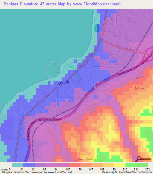 Baniyas,Syria Elevation Map