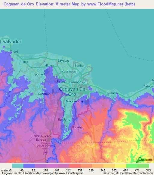 Cagayan de Oro,Philippines Elevation Map