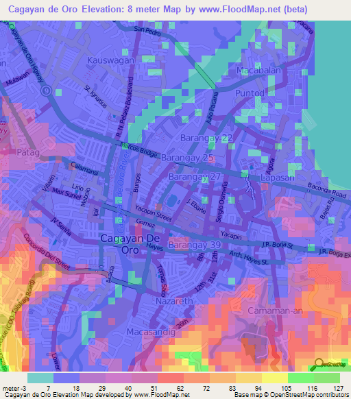 Cagayan de Oro,Philippines Elevation Map