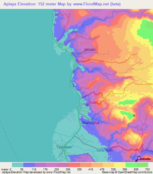 Aplaya,Philippines Elevation Map