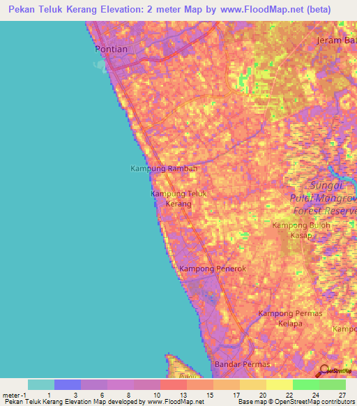 Elevation of Pekan Teluk Kerang,Malaysia Elevation Map, Topography, Contour