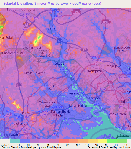 Sekudai,Malaysia Elevation Map